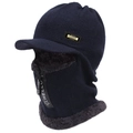 Berretto in maglia blu scuro foderato in pile con visiera e scaldacollo integrato - Blu Notte / 58-63cm