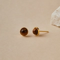 Minimalist tiger eye stone earrings with 18K gold-plated brass base in warm brown - Tiger Eye Brown
