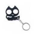 Black cat-shaped dual-finger keychain tool in durable metal with ring and wavy edge - Justice Cat Black (K00633-03)