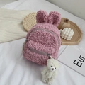 Pink lamb wool mini backpack with cute bunny ears and a white bear charm for kids - Single Bag (No Pendant) / Purple