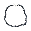 Close-up of natural irregular black crystal stone necklace with silver extension chain - Black Agate Crushed Stone Necklace