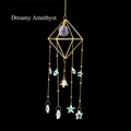Dreamy Amethyst crystal in a golden geometric frame suncatcher for garden decoration - 3cm Dreamy Amethyst Wind Chime Pendant