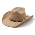 Chapeau de cowboy en daim marron clair pour femme avec bande décorative en perles colorées - M (56-57cm) / Suédine Camel