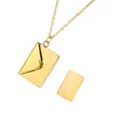 Gold envelope pendant necklace with heart detail and custom engravable metal tag - Love You Engraving / Gold Heart