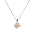 Elegante S925 zilveren hartketting met kristallen hanger en roségouden strik - Witgoud (Ketting) / Eén maat