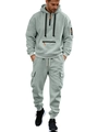 Light gray and bean green men's hooded tracksuit set with utility cargo pockets - M / Light Gray