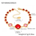 Gold stainless steel anklet with red and pink glass stones including size markings - Cube Style / 16+5cm / Gold Red