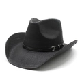 Classic black straw fedora hat with wide brim, leather belt buckle, and woven texture - M (56-58cm) / Black