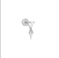 Elegant 925 sterling silver heart-shaped stud earring with double zircon fringe pendants - Silver Heart