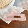 Iridescent pearlescent pink hollow rectangular hair claw clip with shell texture - Rectangle 10.5cm / Holographic Pink