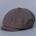 Detailed close-up of dark brown vintage flat cap showing thick twill fabric texture - M (56-58cm) / Brown