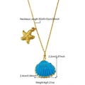 Detailed view of ocean style necklace showing golden starfish and blue shell charm size - Blue