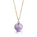 Titanium steel necklace with a purple multifaceted crystal pendant in golden finish - Light Purple (KN89012-K)
