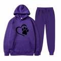 Purple long sleeve hooded tracksuit set with heart and paw print, size M - S / Purple Heart Paw (5)