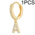 Detail of gold-plated letter A charm earring with pavé-set cubic zirconia stones - Single Letter Earring A