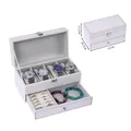 White double-layer faux leather watch box with 4 slots and jewelry drawer organizer - 4-Slot White (Red Stitching)
