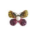 Colorful crystal butterfly brooch with central pearl and gold finish for women - Luxury Pearl Multicolored Butterfly
