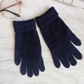 Winter pineapple grid knitted touch screen gloves in navy blue with ribbed cuffs - Navy Blue