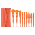 Orange makeup brush set with 10 brushes and an envelope storage bag on a white background - 10Pcs with PU Bag / Begonia Orange
