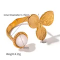 Anello aperto in acciaio inossidabile dorato con emisfero bianco e foglia - Stile Aperto Fiore Foglia (JDRW2306028)