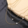 Three-layer gold titanium steel infinity necklace with pave beads and white pearls - Three-Layer Infinity Pearl Necklace