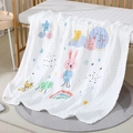 Soft six-layer cotton baby gauze blanket featuring colorful moon and rabbit patterns - 6-Layer 110*110cm / Starry Rabbit