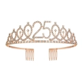 Tiara 25esimo compleanno in oro rosa con strass scintillanti e pettini laterali - 25 anni