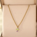 Golden stainless steel necklace with a colorful enamel mushroom pendant featuring dots - Yellow Top Blue Red Dot Mushroom Style(KN295257-Z)