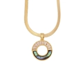 Detailed view of a gold snake chain necklace with colorful abalone shell and zircon pendant - Rectangular Zirconia Abalone Style (10#)