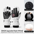 Waterproof thermal ski gloves in black and white with adjustable wrist straps and padding - L / SK28 Upgraded Waterproof Bag Style / White