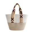 Bohemian beige and white woven cotton rope tote bag with ethnic pattern handle - Large / XO Pattern