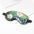 Artistic Van Gogh style silk eye mask with white floral prints and black satin strap - #11 Wild Roses