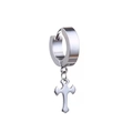 Punk hip-hop stainless steel hoop earring with polished silver cross pendant for men - Hoop Buckle Style / Polished Silver Cross Hoop Earring (Style 3)
