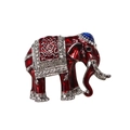 Retro elephant brooch in red enamel with silver filigree and sparkling rhinestones - Dark Red