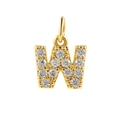 Elegant gold plated letter W pendant with micro-set zircon stones on white background - Letter W Pendant / Gold