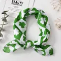 Green and white checkered cotton linen scarf with clover prints and rolled edges - XY-45 Green White Plaid Shamrock