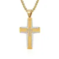 Tweekleurige hiphop kruishanger met bandentextuur en fonkelende steeninleg - Goud en Zilver Tweekleurig Kruis (Alleen Hanger)