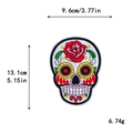 Sugar skull embroidery patch with red roses for Halloween DIY clothing decor - 10657-Large Color Skull