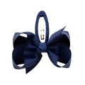 Dark blue grosgrain ribbon bow hair clip with silver BB drop pin for girls - Dark Blue