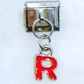 Italian modular charm featuring a red enamel letter R on a silver stainless steel base - Letter R
