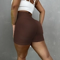 Dark brown high-waisted seamless scrunch butt yoga shorts with side mesh texture - S / Coffee