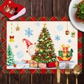 Christmas placemat with elk and tree pattern on wooden table with holiday decor - CD30-15