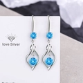 S925 silver dangle earrings featuring sky blue zircons in a flowing rhombus design - Blue Diamond Teardrop Hollow Earrings Led-75