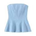 Light blue strapless tube top with peplum hem and structured tailored fit for women - XS / Light Blue