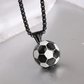 Soccer ball pendant necklace in black finish with a durable stainless steel box chain - Black With Chain