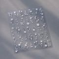 Stickers ongles 3D hiver flocons de neige et étoiles argent métallisé TL-298 - TL-298 Style Flocon de Neige / Base Argent Zircon Coloré
