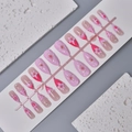 24pcs French floral press-on nails with 3D flowers, pearls, and pink grid patterns - Pink Plaid Relief Floral Style (WY-060) / 24 Pieces Strip Pack