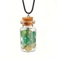 Wish bottle necklace with glass pendant, cork stopper, and green crystal stones on black cord - Green Aventurine