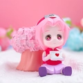 Cute Sakura Haruno action figure holding a heart letter on white plush surface - Pink Hair Girl Figure (2021-15 Pink Sakura)