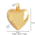 Golden heart-shaped jewelry pendant 17mm with vertical texture and top hanging ring - Gold-Polished Heart